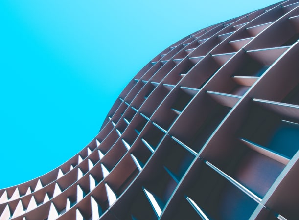 view of a building from below