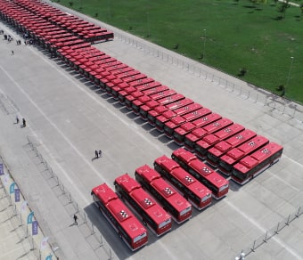 Aerial view of electric buses